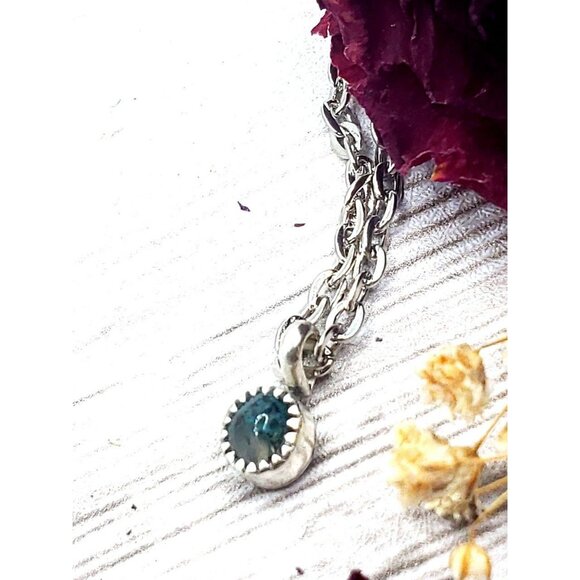 Moss agate sterling silver Necklace mini minimal tiny petite jewelry - Picture 2 of 11